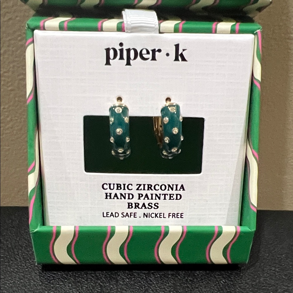 Piper K Christmas Green Hoop Earrings 34$